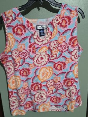 St. John's Bay Floral Sleeveless Tank Top in Pink, Orange & Aqua